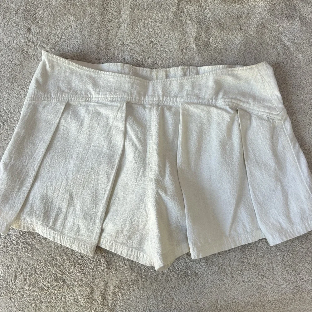 Free People Pleated Micro Skirt Womens 0 Ivory 100% Cotton Mini Skort Boho Y2K